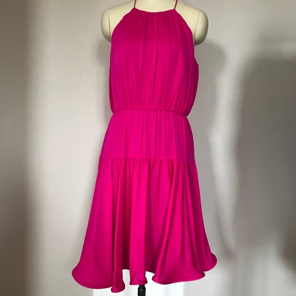 MILLY hot pink halter flare dress size 6 - Picture 2 of 7